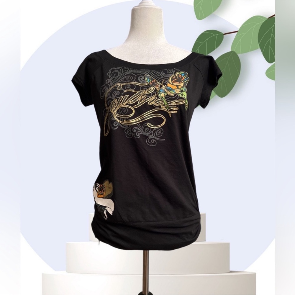 South Pole Black Tee with Gold and Green Accents